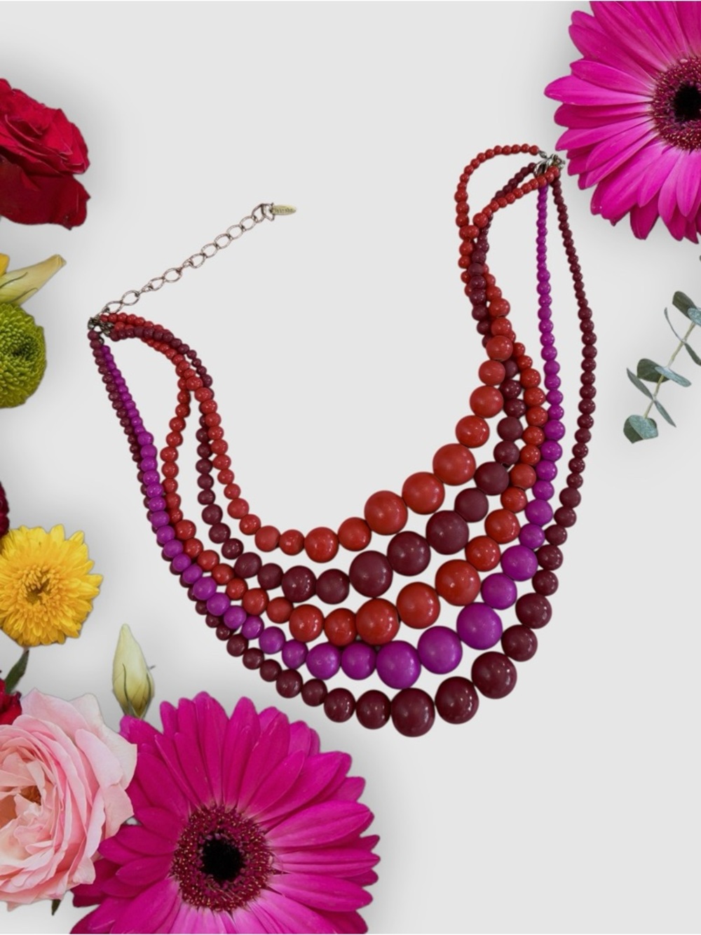 Natasha Layered Red and Fuchsia Wood-Beads Statement Necklace for Women